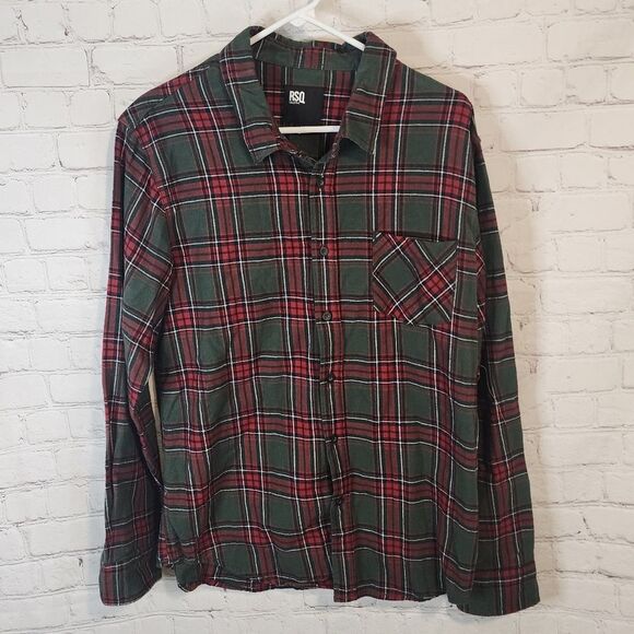 RSQ Men's Red and Green Plaid Shirt, size Large - Picture 1 of 4